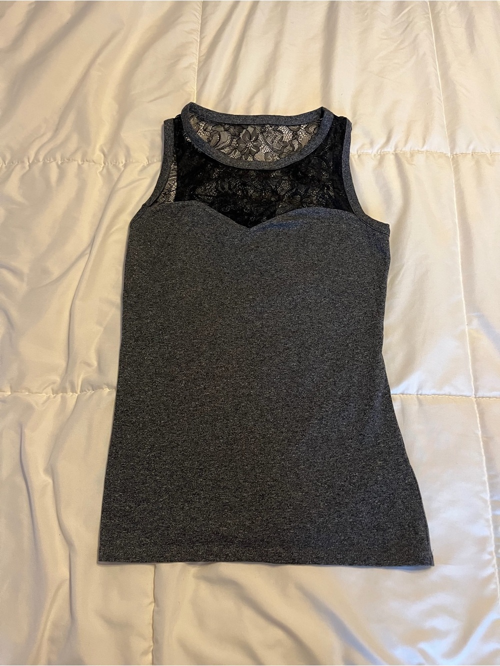 Express Gray Tank with Black Lace Yoke